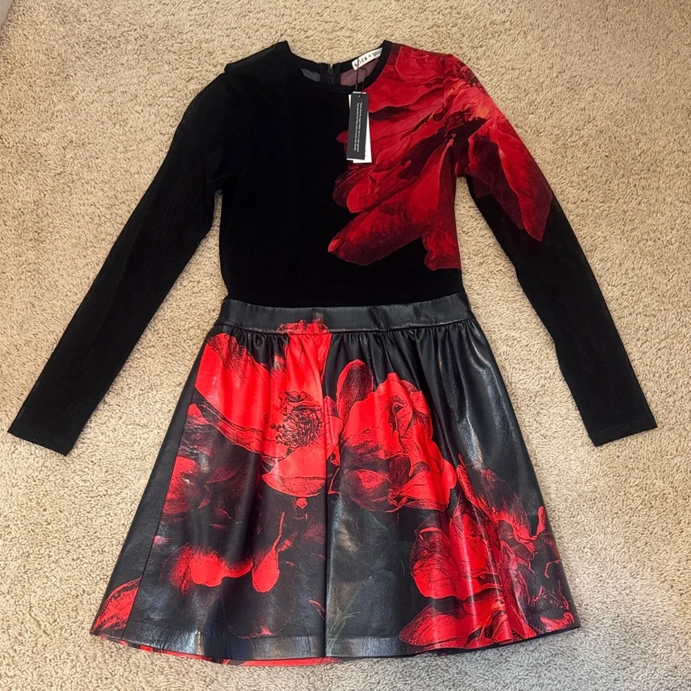 NWT Alice + Olivia Chara Vegan Leather Crewneck Mini Dress - Picture 4 of 8